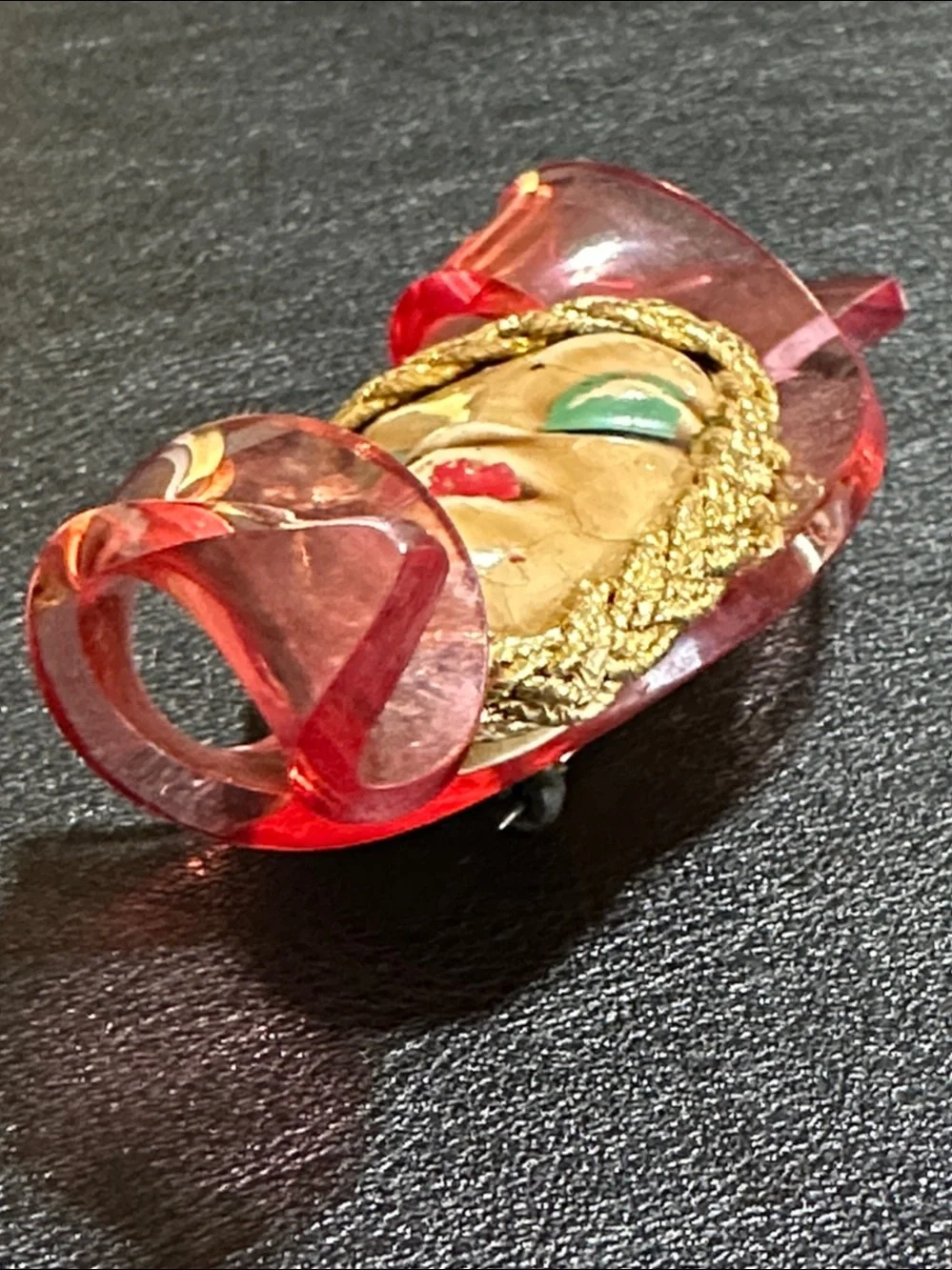 RARE 1940’s Elzac Victim Of Fashion Ceramic & Lucite Brooch